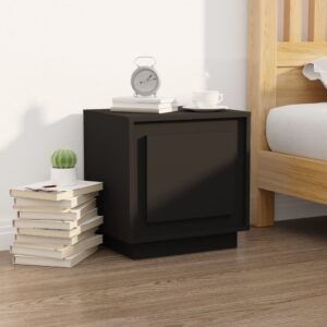 Modern Black Bedside Cabinet Engineered Wood Nightstand with Storage Organizer