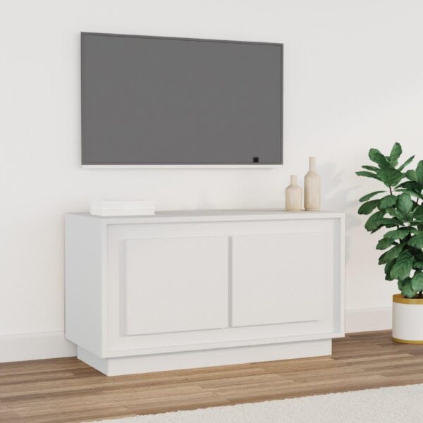 Elegant White TV Stand Cabinet Engineered Wood Spacious Storage Modern Media Unit