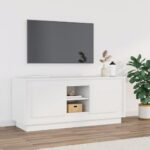 Elegant White TV Stand Cabinet Spacious Engineered Wood Media Storage Organizer