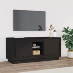 Chic Black Engineered Wood TV Stand Media Console Storage Cabinet with Doors