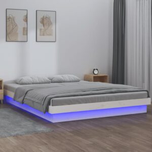 LED Bed Frame White 153x203 cm Queen Size Solid Wood