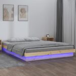 LED Bed Frame 137x187 cm Double Size Solid Wood