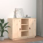 Rustic Solid Pine Wood Sideboard Storage Cabinet with Shelves and Doors