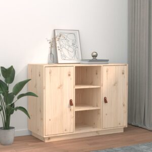 Rustic Solid Pine Wood Sideboard Storage Cabinet with Shelves and Doors