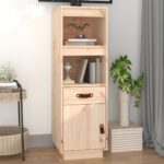 Rustic Solid Pine Wood Highboard Storage Cabinet with Open Shelves Home Decor