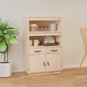 Rustic Solid Pine Wood Highboard Storage Cabinet with Shelves and Drawers