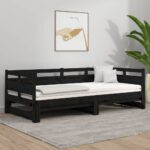 Solid Pine Wood Day Bed Sofa with Pull-Out Trundle Black Single Size Sleep Couch