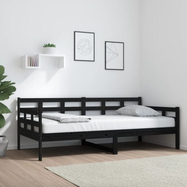 Solid Pine Wood Day Bed Single Size Sofa Frame Black Multifunctional Sturdy Slats