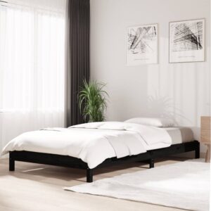 Stack Bed Black 92x187 cm Single Size Solid Wood Pine