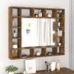 Chic Smoked Oak LED Lighted Mirror Cabinet Wall Mount Makeup Storage Organizer