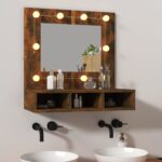 LED Illuminated Mirror Cabinet Smoked Oak Wall Mountable Spacious Organizer