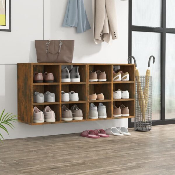 Stylish Smoked Oak Shoe Storage Cabinet Pair Wall Mountable Organizer Rack