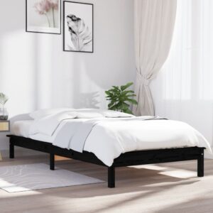 Bed Frame Black 92x187 cm Single Size Solid Wood Pine