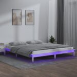 LED Bed Frame White 153x203 cm Queen Size Solid Wood