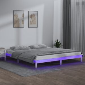 LED Bed Frame White 153x203 cm Queen Size Solid Wood