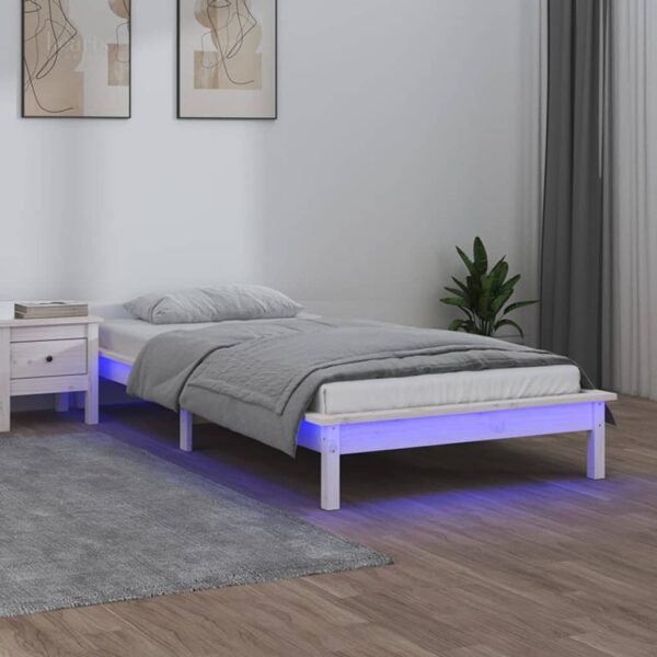 LED Bed Frame White 92x187 cm Single Size Solid Wood