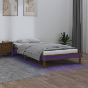 LED Bed Frame Honey Brown 92x187 cm Single Size Solid Wood