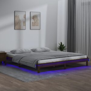 LED Bed Frame Honey Brown 137x187 cm Double Size Solid Wood