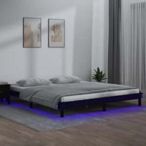 LED Bed Frame Black 137x187 cm Double Size Solid Wood