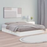 Bed Frame White 153x203 cm Queen Size Solid Wood