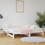 White Solid Pine Wood Day Bed Sofa with Pull-out Trundle Slatted Base