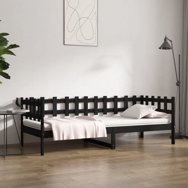 Day Bed Black 92x187 cm Single Size Solid Wood Pine