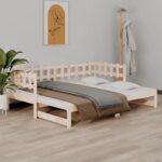 Pull-out Day Bed 2x(92x187) cm Single Size Solid Wood Pine