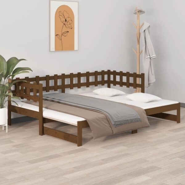 Pull-out Day Bed Honey Brown 2x(92x187) cm Single Size Solid Wood Pine