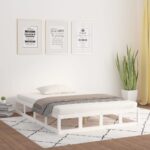 Bed Frame White 137x187 cm Double Size Solid Wood