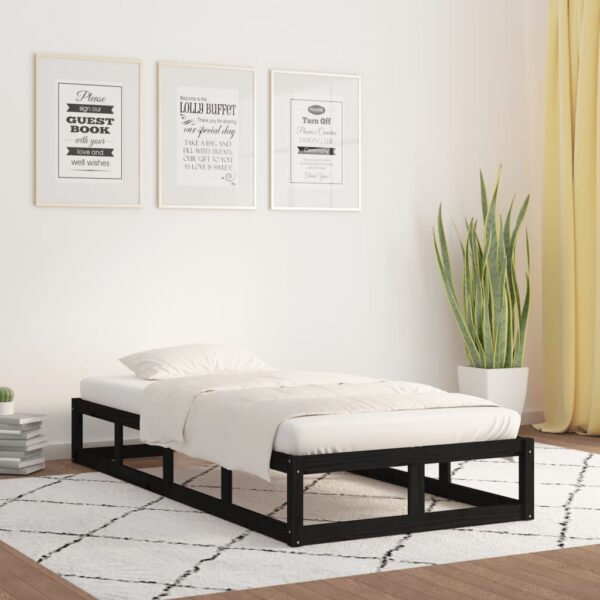 Bed Frame Black 92x187 cm Single Size Solid Wood