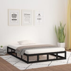 Bed Frame Black 137x187 cm Double Size Solid Wood