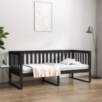 Day Bed Black 92x187 cm Single Size Solid Wood Pine