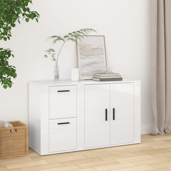 Chic High Gloss White Sideboard Storage Cabinet Ample Space Sturdy Wood Design