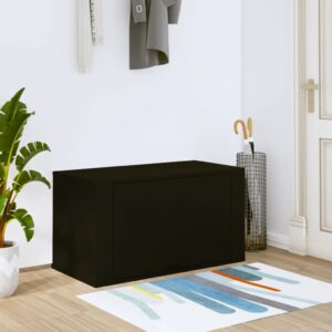 Chic Black Wall-Mounted Shoe Cabinet - Space Saving Engineered Wood Storage