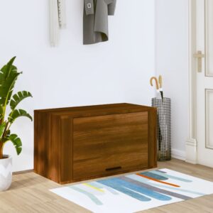 Chic Brown Oak Wall-Mounted Shoe Cabinet Solid Pine Wood Ample Storage Space