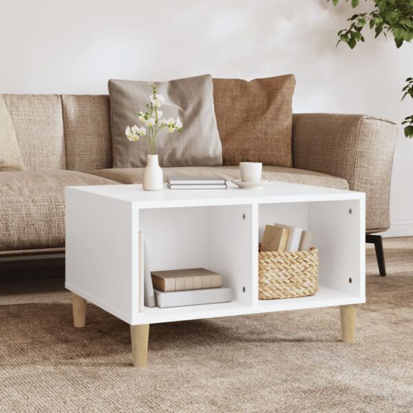 Scandinavian  White Coffee Table with Storage Engineered Wood Solid Legs