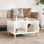 Scandinavian High Gloss White Coffee Table Engineered Wood with Storage