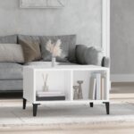 Chic White Coffee Table Modern Engineered Wood Metal Feet Ample Storage Space