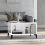 Chic High Gloss White Coffee Table Modern Engineered Wood Metal Feet Storage