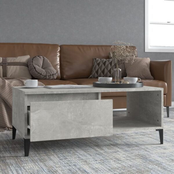 Chic Concrete Grey Coffee Table Industrial  with Storage Drawer Metal Feet