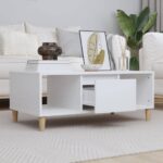 Elegant White Coffee Table Engineered Wood Spacious Storage Sturdy Chic Design