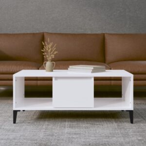 Chic High Gloss White Coffee Table with Storage Drawer and Metal Feet