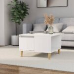 Chic White Coffee Table Engineered Wood Eucalyptus Feet Storage Compartment