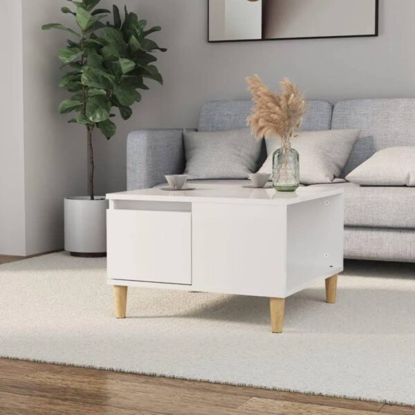 Chic High Gloss White Coffee Table - Engineered Wood with Storage Compartment