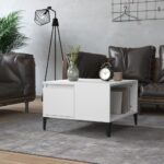 Elegant White Coffee Table Modern Metal Feet Engineered Wood Sturdy Storage