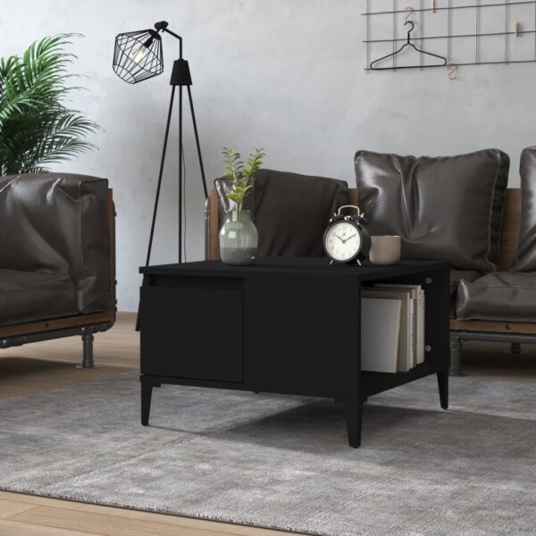 Elegant Black Coffee Table Modern Engineered Wood Metal Feet Storage Compartment