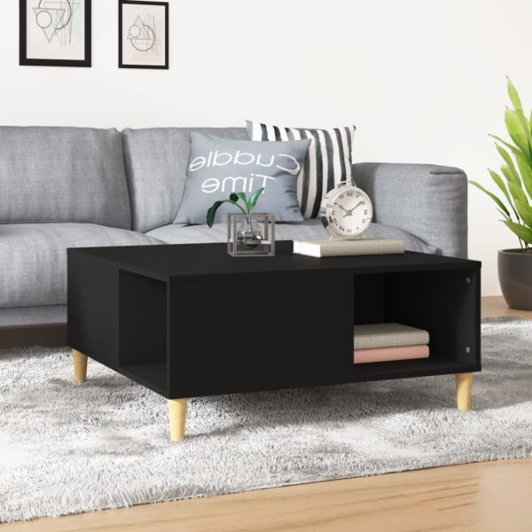 Elegant Black Coffee Table Minimalist Engineered Wood Ample Storage Chic Design