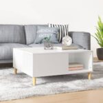 High Gloss White Coffee Table Modern Minimalist Engineered Wood Storage Compartment