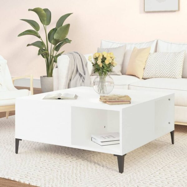 Chic White Square Coffee Table Minimalist Modern Living Room Storage Furniture