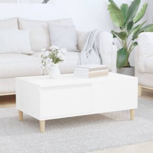 Elegant White Coffee Table Engineered Wood Scandinavian  with Drawer